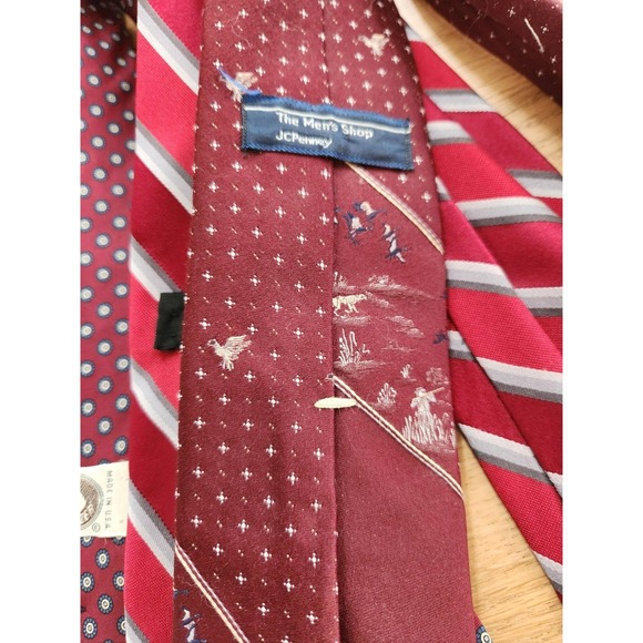 Vtg Lot 7 Silk Various Brand Neck Ties Duck Quail Weitz Penney Pulitzer Burgundy - Picture 11 of 11